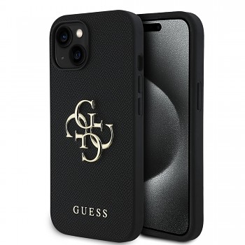 Zadní kryt Guess PU Grained 4G Metal Logo pro iPhone 15 Black