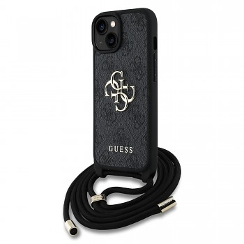 Zadní kryt Guess PU 4G Metal Logo Crossbody Popruh pro iPhone 15 Black