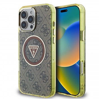 Zadní kryt Guess IML 4G Glitter and Triangle Logo MagSafe pro iPhone 16 Pro Max Brown