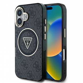 Zadní kryt Guess IML 4G Glitter and Triangle Logo MagSafe pro iPhone 16 Black