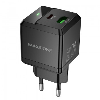 Adaptér Borofone BN19 Intenso GaN s funkcí rychlonabíjení PD 20W QC 3.0 3A černý