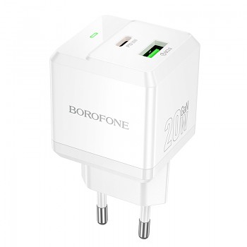 Adaptér Borofone BN19 Intenso GaN s funkcí rychlonabíjení PD 20W QC 3.0 3A bílý