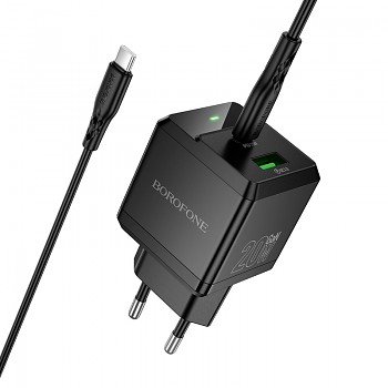 Rychlonabíječka Borofone BN19 Intenso GaN s datovým kabelem USB-C 20W černá