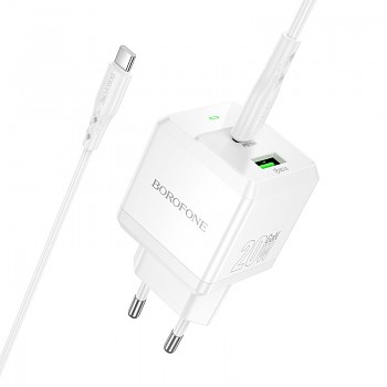 Rychlonabíječka Borofone BN19 Intenso GaN s datovým kabelem USB-C 20W bílá