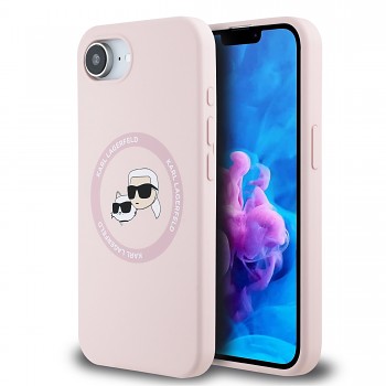 Zadní kryt Karl Lagerfeld Liquid Silicone K&CH Heads MagSafe pro iPhone 16e Pink