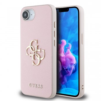 Zadní kryt Guess PU Grained 4G Metal Logo pro iPhone 16e Pink