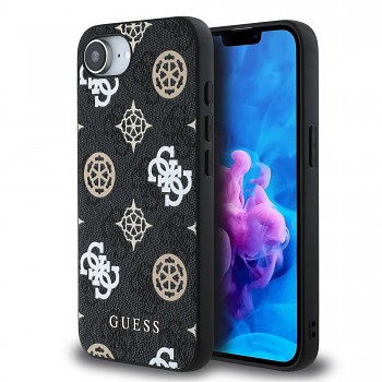 Zadní kryt Guess PU 4G Peony MagSafe pro iPhone 16e Black