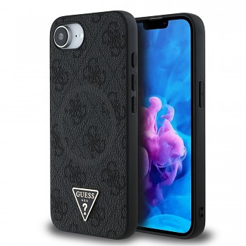 Zadní kryt Guess PU 4G Strass Triangle Metal Logo pro iPhone 16e Black