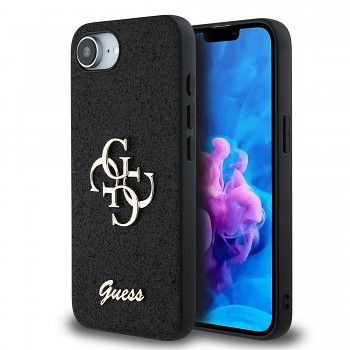 Zadní kryt Guess PU Fixed Glitter 4G Metal Logo pro iPhone 16e Black