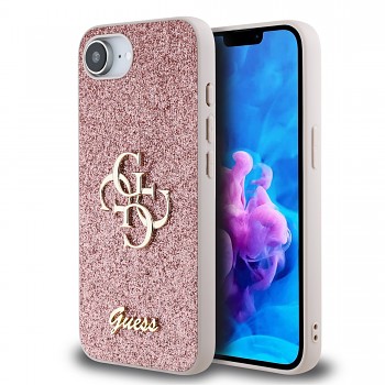 Zadní kryt Guess PU Fixed Glitter 4G Metal Logo pro iPhone 16e Pink