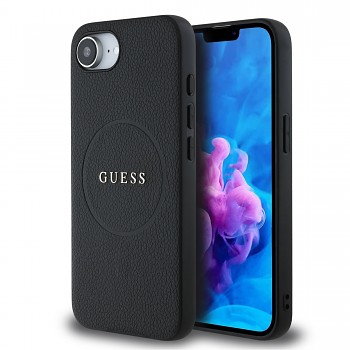 Zadní kryt Guess PU Grained Classic Logo MagSafe pro iPhone 16e Black