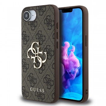 Zadní kryt Guess PU 4G Metal Logo pro iPhone 16e Brown