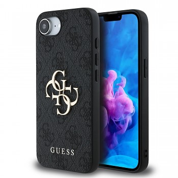 Zadní kryt Guess PU 4G Metal Logo pro iPhone 16e Grey