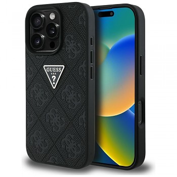 Originální zadní kryt GUESS Hot Stamp 4G Pattern Triangle Metal Logo pro iPhone 16 Pro Max černý