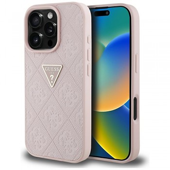 Originální zadní kryt GUESS Hot Stamp 4G Pattern Triangle Metal Logo pro iPhone 16 Pro Max pink