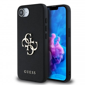 Zadní kryt Guess PU Grained 4G Metal Logo pro iPhone 16e Black