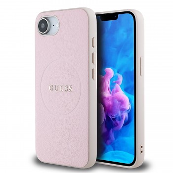 Zadní kryt Guess PU Grained Classic Logo MagSafe pro iPhone 16e Pink