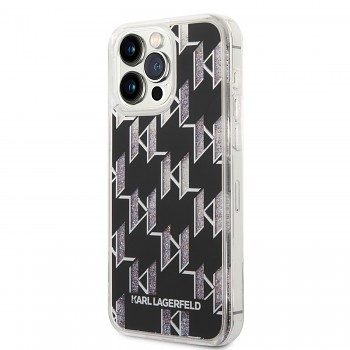 Karl Lagerfeld Monogram Liquid Glitter Zadní Kryt pro iPhone 14 Pro Max Black