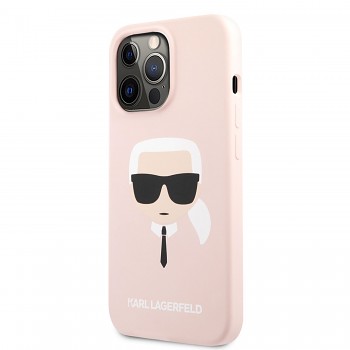 Karl Lagerfeld Liquid Silicone Karl Head Zadní Kryt pro iPhone 13 Pro Light Pink