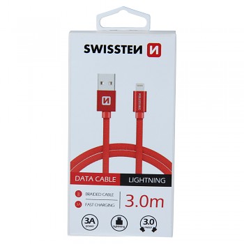 Datový kabel swissten textile usb / lightning 3,0 m červený