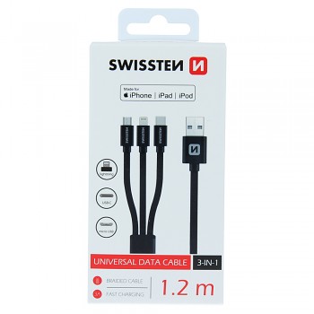 Datový kabel Swissten textile 3v1 mfi 1,2 m černý