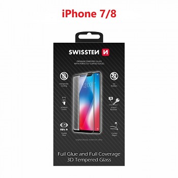 Sklo swissten ultra durable 3d full glue glass apple iphone 7/8 černé