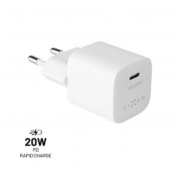 Síťová nabíječka FIXED Mini s USB-C výstupem a podporou PD, 20W, bílá