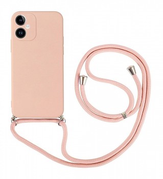 Zadní kryt na iPhone 16 růžový se šňůrkou