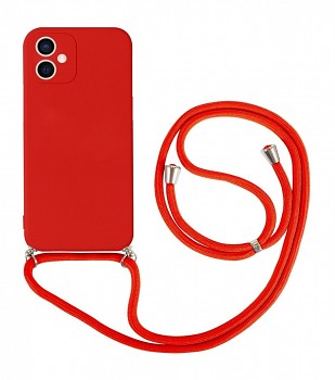 Zadní kryt na iPhone 16 červený se šňůrkou