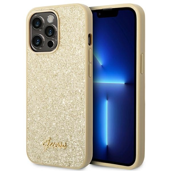 Originální pouzdro GUESS Glitter Script GUHCP14LHGGSHD pro Iphone 14 Pro gold