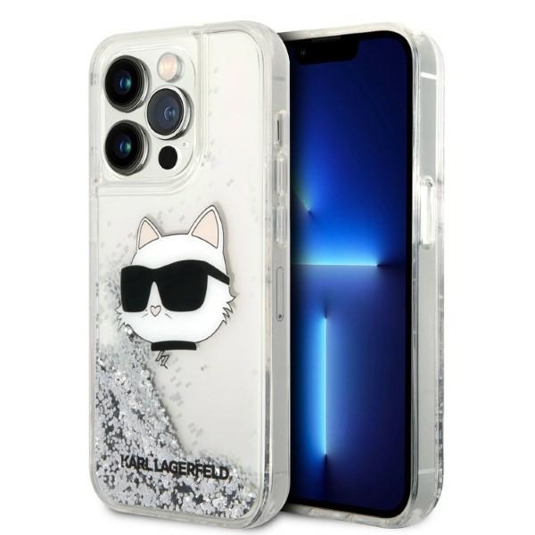 Originální pouzdro KARL LAGERFELD Glitter Choupette Head KLHCP14LLNCHCS pro Iphone 14 Pro silver