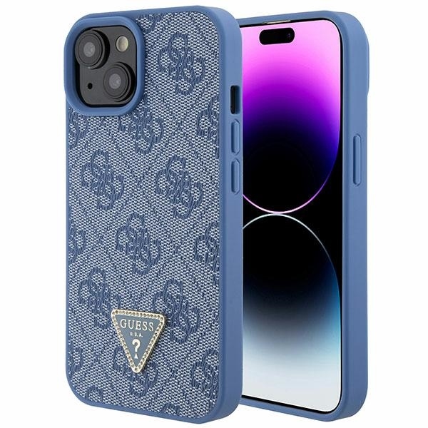 Originální pouzdro GUESS Leather 4G Triangle Strass GUHCP15SP4TDPB pro Iphone 15 Blue