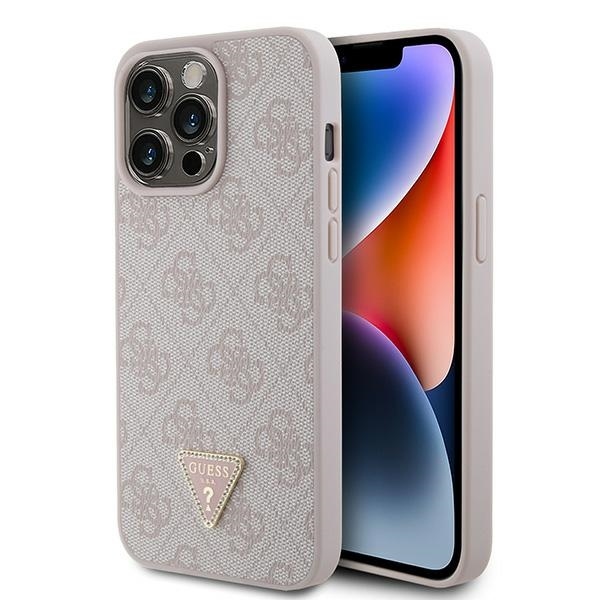 Originální pouzdro GUESS - hardcase Leather 4G Diamond Triangle GUHCP15XP4TDPP pro Iphone 15 Pro Max Pink