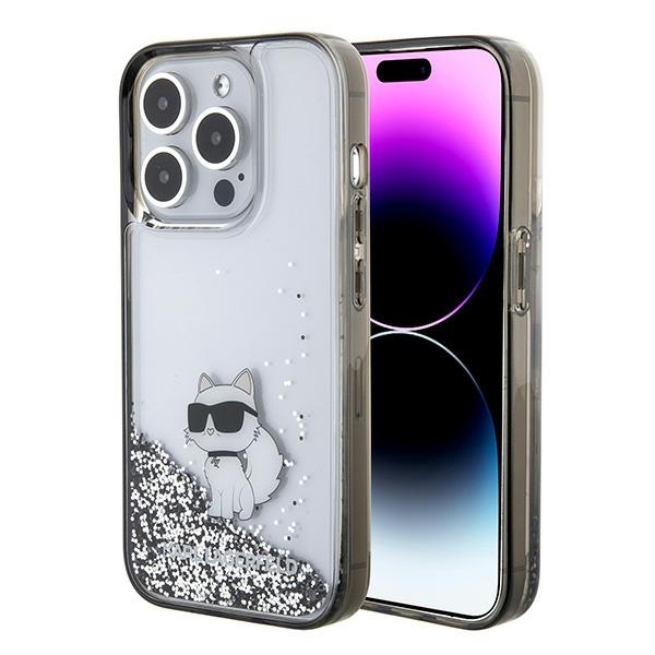 Originální pouzdro KARL LAGERFELD Liquid Glitter Choupette KLHCP15LLKCNSK pro Iphone 15 Pro Transparent