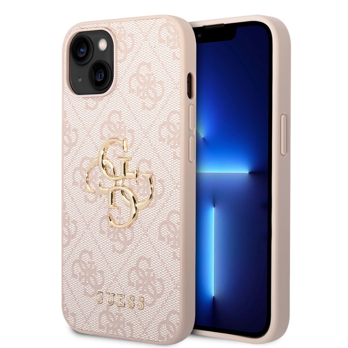 Guess PU 4G Metal Logo Zadní Kryt pro iPhone 15 Pink