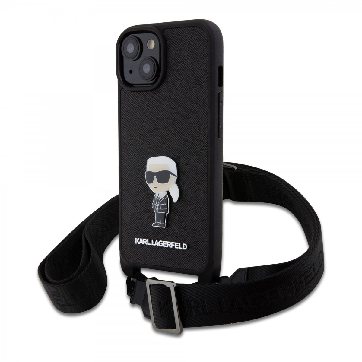 Karl Lagerfeld Saffiano Crossbody Metal Ikonik Zadní Kryt pro iPhone 15 Black