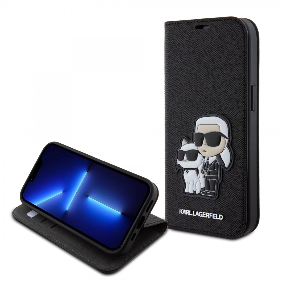 Karl Lagerfeld PU Saffiano Karl and Choupette NFT Book Pouzdro pro iPhone 15 Black