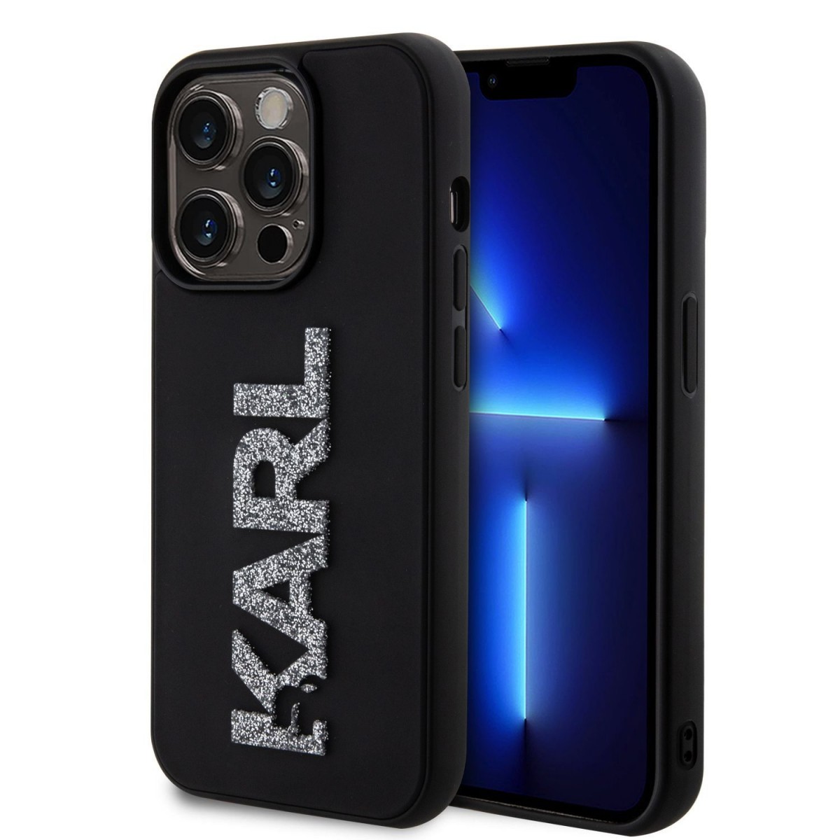 Karl Lagerfeld 3D Rubber Glitter Logo Karl Zadní Kryt pro iPhone 15 Pro Max Black