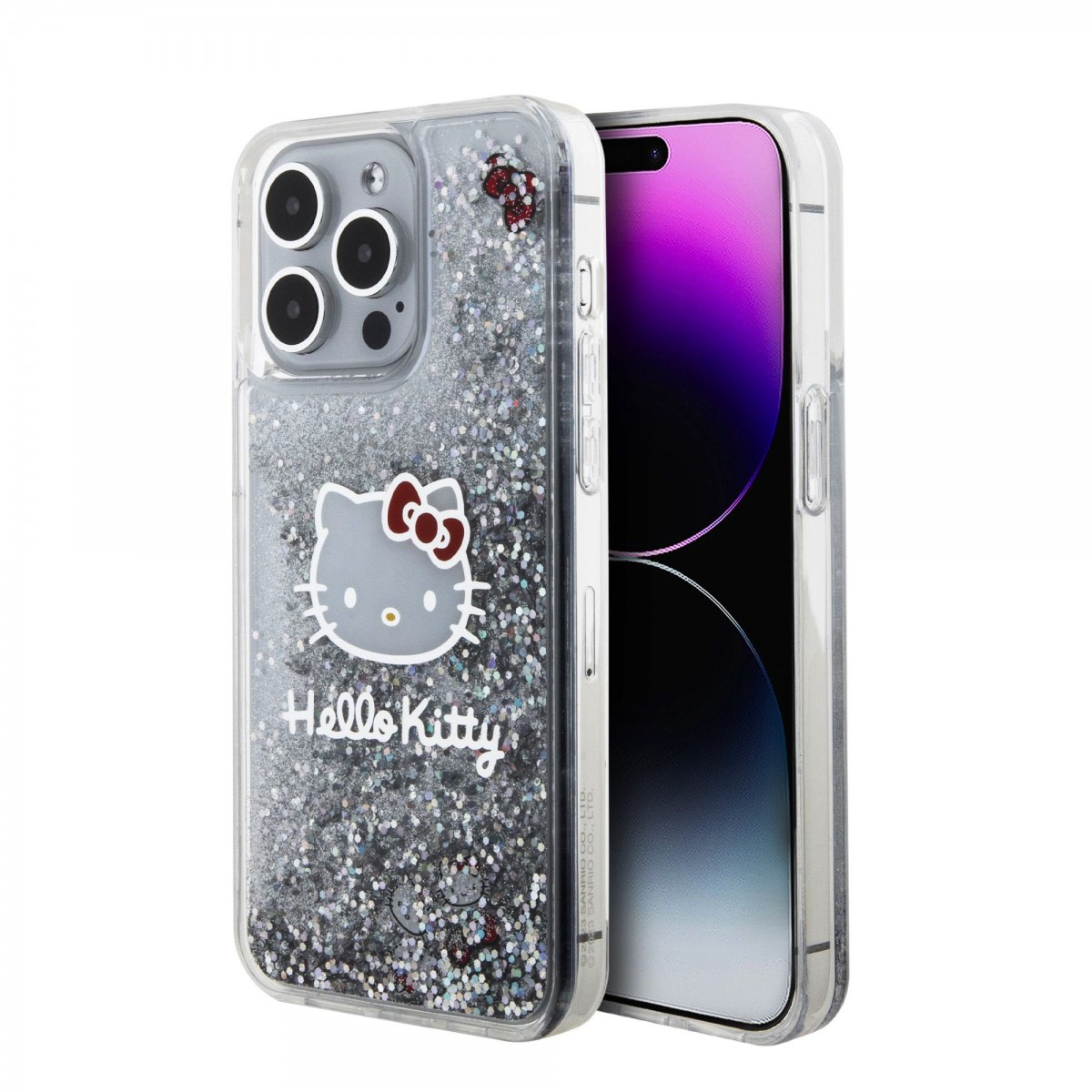 Hello Kitty Liquid Glitter Electroplating Head Logo Zadní Kryt pro iPhone 15 Pro Max Transparent