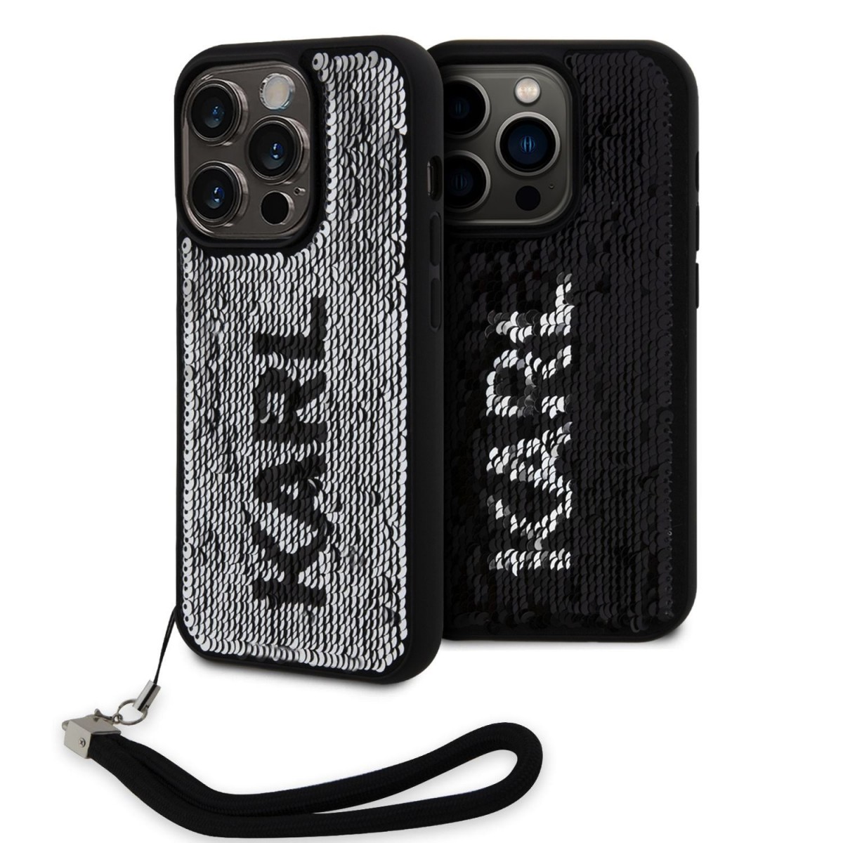 Karl Lagerfeld Sequins Reversible Zadní Kryt pro iPhone 15 Pro Max Black/Silver