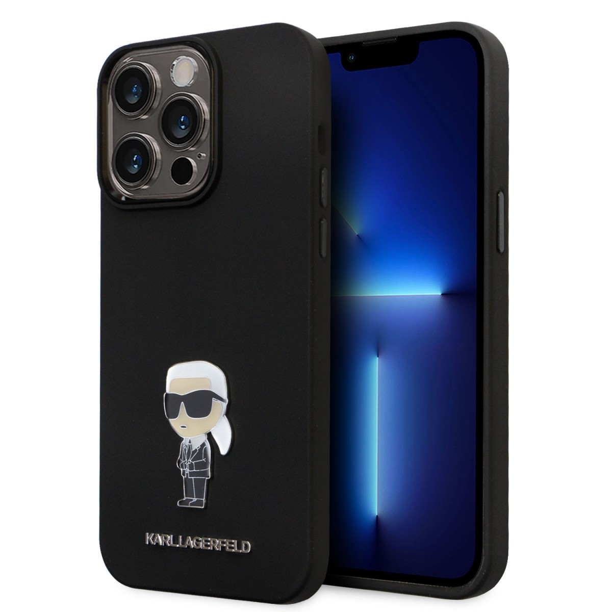 Karl Lagerfeld Liquid Silicone Metal Ikonik Zadní Kryt pro iPhone 15 Pro Max Black