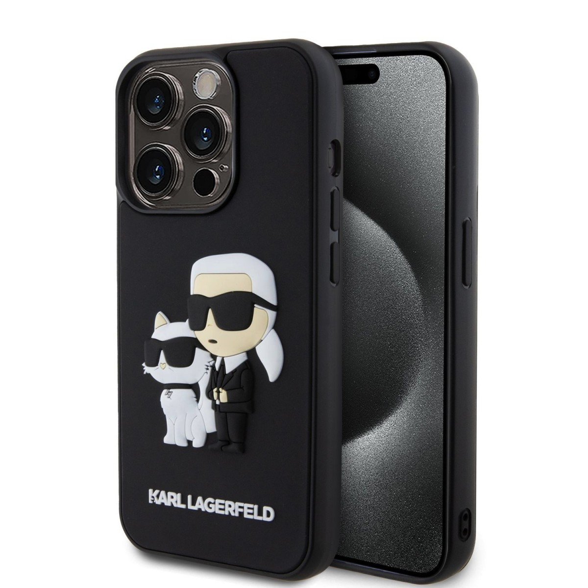 Karl Lagerfeld 3D Rubber Karl and Choupette Zadní Kryt pro iPhone 14 Pro Black