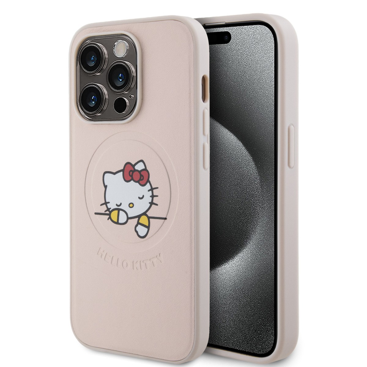 Hello Kitty PU Kitty Asleep Logo MagSafe Zadní Kryt pro iPhone 15 Pro Pink