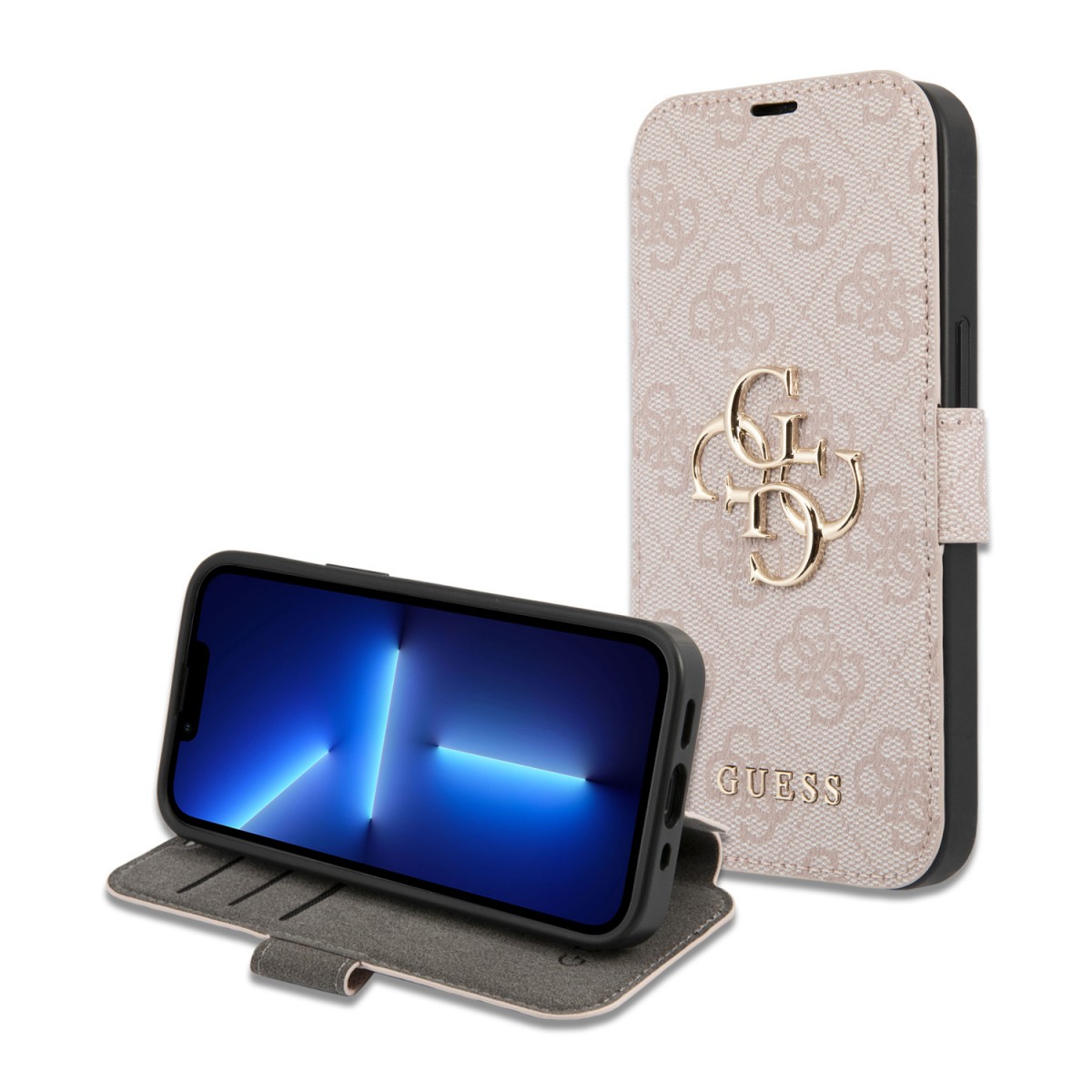 Guess PU 4G Metal Logo Book Pouzdro pro iPhone 15 Pro Max Pink