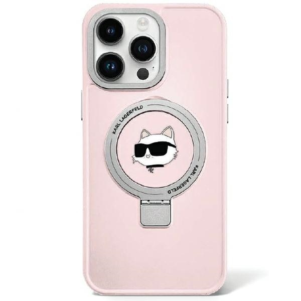 Originální pouzdro KARL LAGERFELD Ring Stand Choupette Head MagSafe KLHMP15LHMRSCHP pro Iphone 15 Pro Pink