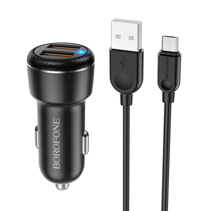 Rychlonabíječka do auta Borofone BZ17 vč. microUSB datového kabelu Dual 18W černá