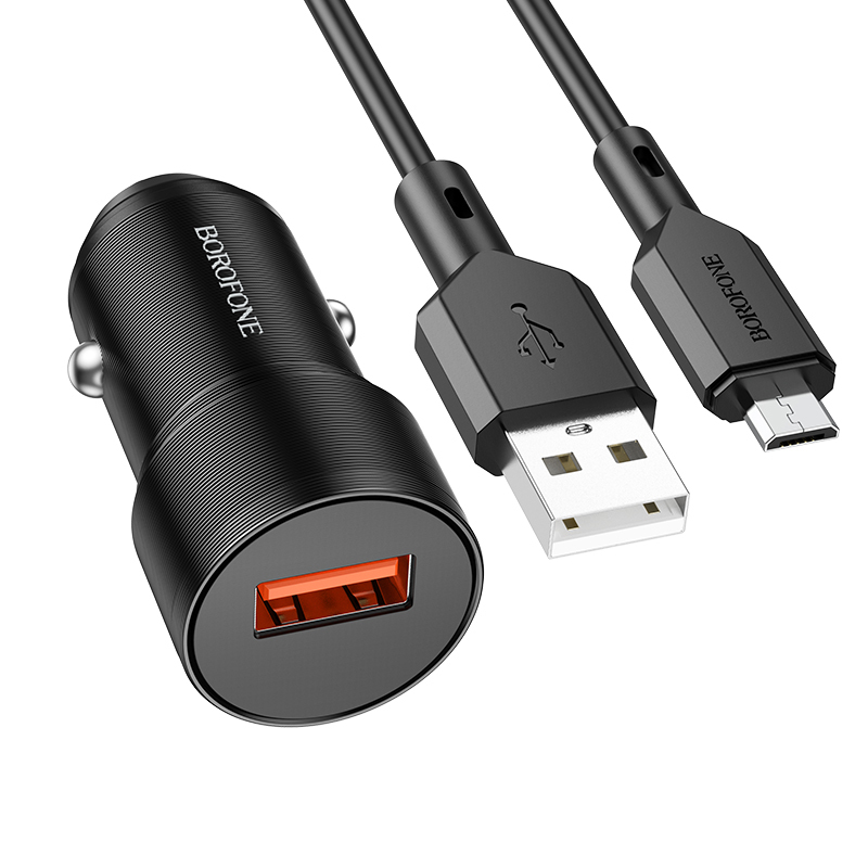 Rychlonabíječka do auta Borofone BZ19A vč. microUSB datového kabelu 18W černá