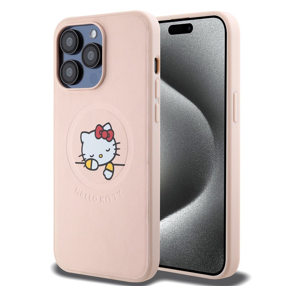 Hello Kitty PU Kitty Asleep Logo MagSafe Zadní Kryt pro iPhone 15 Pro Max Pink