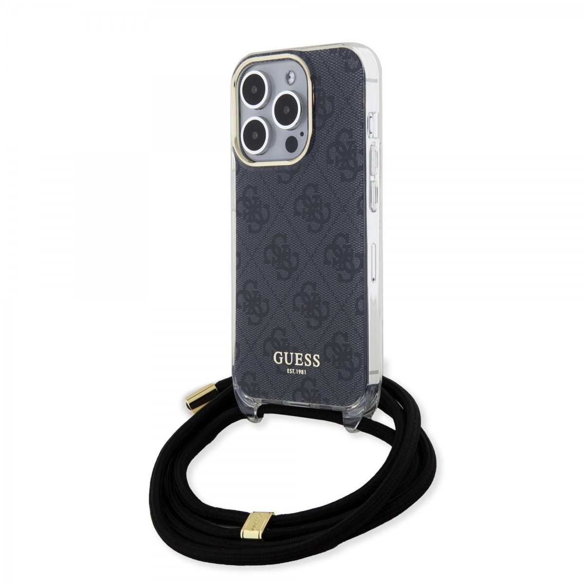 Guess IML 4G Printed Crossbody Zadní Kryt pro iPhone 15 Pro Black