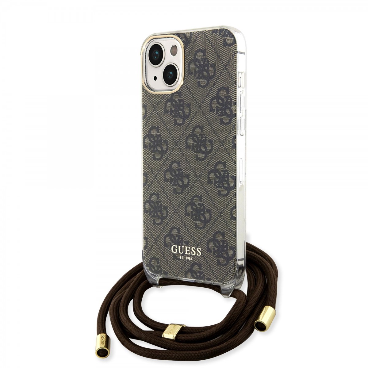 Guess IML 4G Printed Crossbody Zadní Kryt pro iPhone 15 Brown